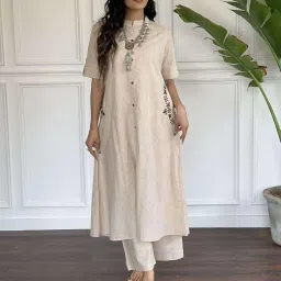 Daiwik Company Women's Cotton Embroidery A-line Kurti with Palazzo Set image 1