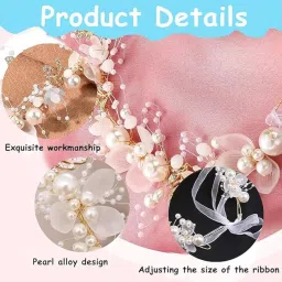 pazimiik Pearl Flower Wedding Hair Vine Bridal Headband Gold Leaf Headpiece Crystal Wedding Hair Accessories Bride Hair Crown Floral Tiara Ivory Pearl Vine Vintage Headband Hair Jewelry Women Bride image 2