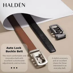 halden BURLEY Belts For Men Leather Original (Adjustable Fits Up to 44 Inch Waist) Ratchet Straps, Unique Magnetic Auto-lock Buckle Branded Belts For Men Leather Original image 1