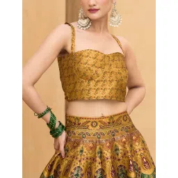 purvaja Women's Kanjiwaram Semi-Stitched Lehenga choli image 4