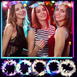 GIRLYZ ATTIRE Feather Crown Tiara Light Up Headbands LED Feather Hairband with 3 Different Flashing Modes for Kids and Adults (White COLOR) (PACK OF 1) image 3