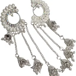 sajobhi Kashmiri Earrings with Crystal Rhinestones, Pearl Beads, Dangling Jhumka Design for Women image 3