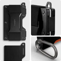 Spigen Life RFID Blocking Wallet Slim Minimalist Credit Card Holder with Key Ring, Carabiner for Men and Women with Cash Strap - Black image 1