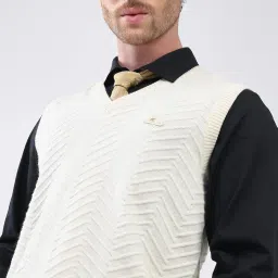 monte carlo Men Sleeveless Sweater | V Neck Self Design Knitwear Vest | Regular Fit Pullover for Office & Casual Layering (Pack of 1) image 5