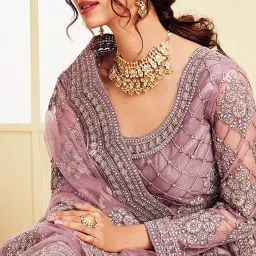 kv fashion Women's Net Embroidered Semi-Stitched Lehenga Choli Maanav LH-New image 3