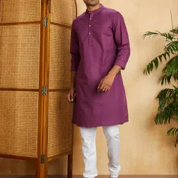 amazon brand - symbol Men's Cotton Solid Long Kurta Pyjama Set (2pcs) image 2