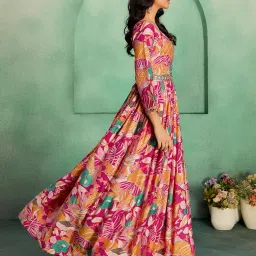 madhuram textiles Women's vetican Print with Hand Embroidery Work Anarkali Long Gown(M-2544) image 3