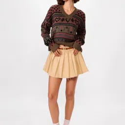 the souled store Auburn Women and Girls Long Sleeves Round Neck Multicolor All Over Printed Acrylic Oversized Sweaters image 1