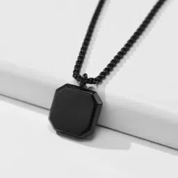 Geometric Black Square Stone Pendant Necklace with Box Chain for Men, Punk Style image 5