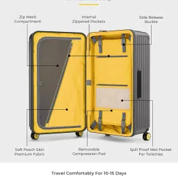 eume Trunk Check in Trolley Bags for Travel Medium Size | 66cm to 74cm Expandable Trolley Bag | Polycarbonate 8 Silentrun Spinner Wheels Suitcase | Premium Trolley Bags for Travel (Volcanic Grey) image 3
