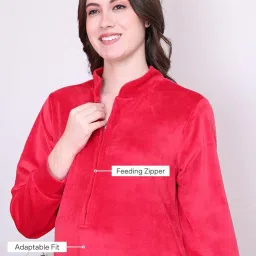 secret wish Solid Velvet Maternity Nighty Full Length image 1