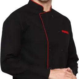 G-Apparels Men's Double Breasted Black Chef Coat Professional Red Piping, Poly Cotton image 5