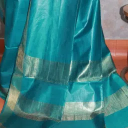 zh clothing brand Plain Women's Handwoven Golden Zari Border Soft Cotton Silk Saree | With Running Blouse Piece_Free Size_0.9m image 3