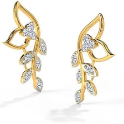 caratlane 18 KT Yellow Gold Classic Leaves Diamond Stud Earrings For Women image 4