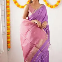 jineliya fashion Lavender Maheshwari Cotton Silk Saree for Women with Blouse Piece image 4