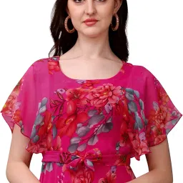 fashion2wear Women's Georgette Floral Digital Print Short Sleeve Full-Length Fit & Flare Long Gown Dress for Girls (ET-CYWN-E1LE) image 2