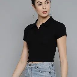 she pure luxury wear Women's New Jersey Polo Collared T-Shirt - Black image 1