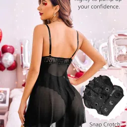 girlfriend Women Lingerie Set Lace Teddy Strap Babydoll Bodysuit Bikini with Flair Skirt Floral Snap Crotch Babydoll image 4