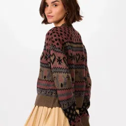 the souled store Auburn Women and Girls Long Sleeves Round Neck Multicolor All Over Printed Acrylic Oversized Sweaters image 3