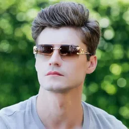 roshfort Vintage Rimless Square Sunglasses for Men & Women | Double Beam Metal Frame UV400 Protection Shades | Stylish Trendy Eyewear for Outdoor, Travel & Street Fashion image 4