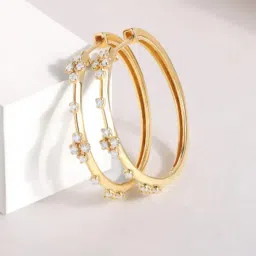 varniya Women's Clover Hoops Earrings | 18K Gold Vermeil Plated 925 Silver with 28 Round Brilliant Stones | Stylish Earrings for Women | Gift for Wedding, Anniversary & Festive Occasions image 1