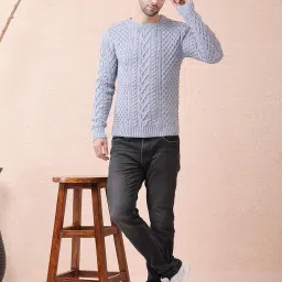 noquo Men's Crew Round Neck Cable-Knitted Pullover Sweater | 100% Acrylic Wool, Winterwear | Full Sleeves, Regular Fit, Warm & Stylish Woolen Wear for Men image 5