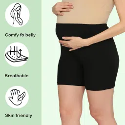 Evamomies Women's High Waist & Mid-Thigh Cotton Lycra Maternity Shorts|Pregnancy Panty|Maternity Panties Over The Belly for The Pre & Post Pregnancy image 1