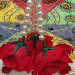 sellplus Handmade decorative Umbrella With White Moti & Velvet Rose for Decorating Purposes (size - 24 inches diameter and 17 inch - top to bottom) image 2