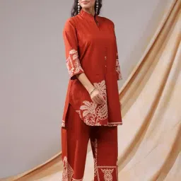 jisora Women's Orange Printed Cotton Co-ord Set image 2