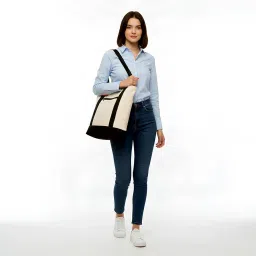 lofty blue Canvas Tote Bag for Woman | Stylish Handbag with Zip Closure | Canvas Tote Bag for Office, College, Shopping & Travel image 4