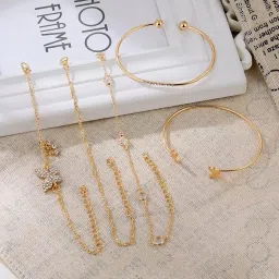 vassaley Gold-Plated Butterfly inspired Set of 5 Contemporary Stackable Bracelet Set For Women and Girls image 3