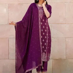 libas Womens Embellished Silk Blend Straight Kurta With Trousers and Dupatta image 2
