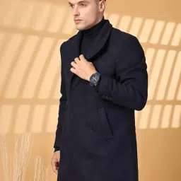 chkokko Winter Wear Double Breasted Notch Lapel Tweed Pea Trench Long Coat For Men image 5