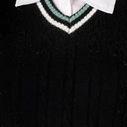 dreamdiva Women’s Knitted V-Neck Sweater Vest – Sleeveless Pullover with Striped Hem image 3