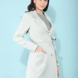 crimsoune club Women's Green Notched Lapel Colllar Trench Coat image 2