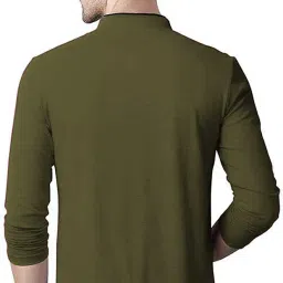 ausk Men's Cotton Henley Neck Full Sleeve Solid Regular Fit T-Shirt (Large; DarkGreen) image 1