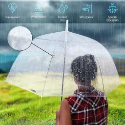 ap & zp Clear Transparent Umbrella - Compact Windproof Umbrella with Strong Black Frame & White J-Shape Handle for Women, Girls & Kids, Stylish Rain Protection Chatta for Office, Travel & Photoshoot image 2