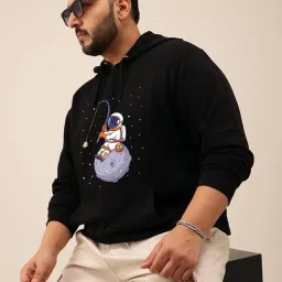 toodle plus Men Plus Size Printed Cotton Hoodie | Comfortable Casual Sweatshirt for Winter Wear Black image 2