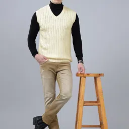 cantabil Self Design V-Neck Sleeveless Regular Fit Mens Casual Sweater | Casual Sweater for Men | Mens Sweater for Winter Wear (P_MSWT00131) image 4