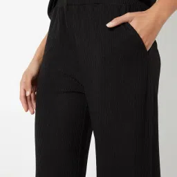 max Women Ribbed Wide Leg Sports Track Pants(Black_XS-S) image 1