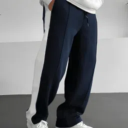 jump cuts Mens Colorblock Navy and White Loose Fit Trackpant image 1