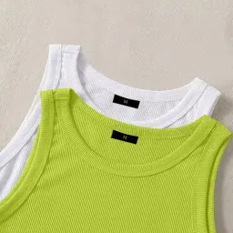 keri perry (Pack of Two) Stylish Sleeveless Round Neck Ribbed Tank Tops for Women and Western Crop Short Top image 3