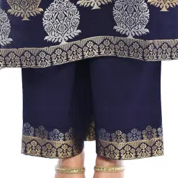 indo essence Women's Acro Wool Viscose Winter Suit with Shawl (Unstitched - Fabric) (Navy Blue) image 3