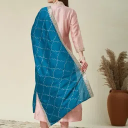 mokosh Women's Silk Embroidered Kurta Pant Dupatta Set (DM-474) image 1