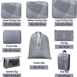 Nylon 8 Pcs Travel Organizer Pouch Packing Cubes For Travel Clothes Space Savers Bags Cosmetics/Underwear/Socks/Shoes Toiletry Organiser Pouch (Grey) image 1