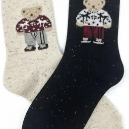 eazylayers Cozy Teddy Bear Speckled Lounge Socks for Women/Men | Thick, Warm Winter Knit Socks with Cute Bear Graphic | Ideal For Holiday & Loungewear Comfort image 1
