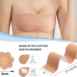 red champion Breast Shaper & Lifter Boob Tape – 5 Mtr Tape with 10 Nipple Pasties for Push-Up & Lifting, Beige Color, Breast Lift Bra Tape for Women image 4