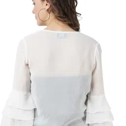 aol Women Front tie-up Lightweight Waist Length Georgette Shrug/Jacket with Layered Sleeves image 1