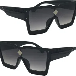 prasu Oversized Square Sunglasses with Gradient Lenses, Black Frame, Decorative Metal Accent image 2