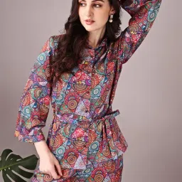 rafakha Shimmer Satin Printed & Straight Cut/Wide/Kimono Sleeves Co ord Set | Full Pant Shirt Suit for Women for Casual & Outing image 5
